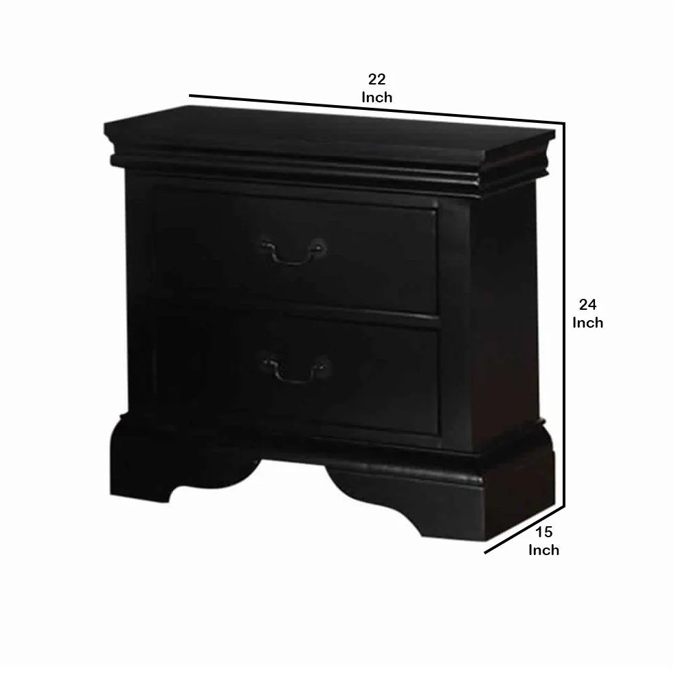 Gorgeous Black 3pc Beautiful Louis Philippe Style California King Size Sleigh Bed 2x Nightstand Set Wooden Bedroom Furniture