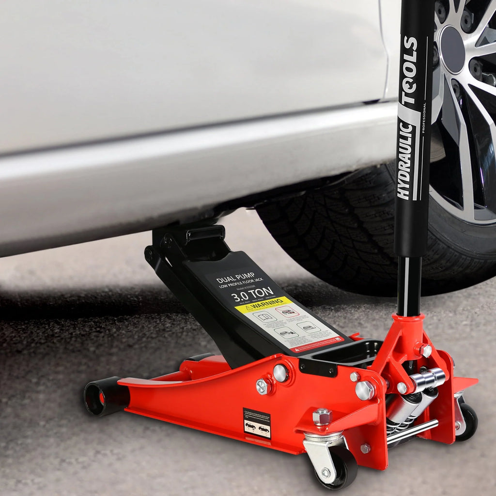 DSstyles 3 Ton Hydraulic Floor Jack Dual Pump 6600 Lb Capacity Lifting Range 3.3"-18.5" Low Profile Service Jack for Quickly Car Lift