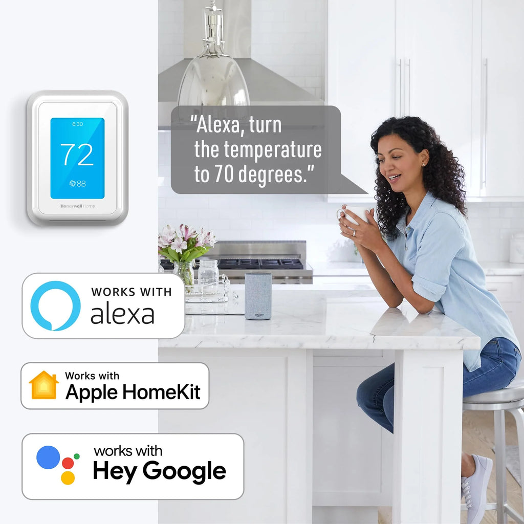 Honeywell Home T9 WiFi Smart Thermostat, Smart Room Sensor Ready, Touchscreen Display, Alexa and Google Assist White
