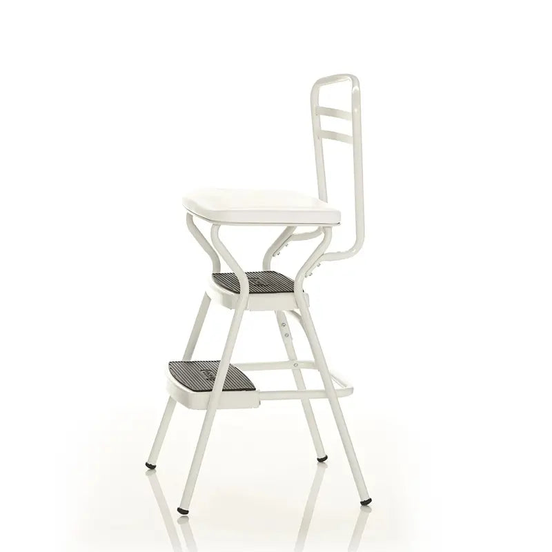 COSCO Stylaire Retro Step Stool Chair  Flip-Up Seat Design, White Finish, Single Unit