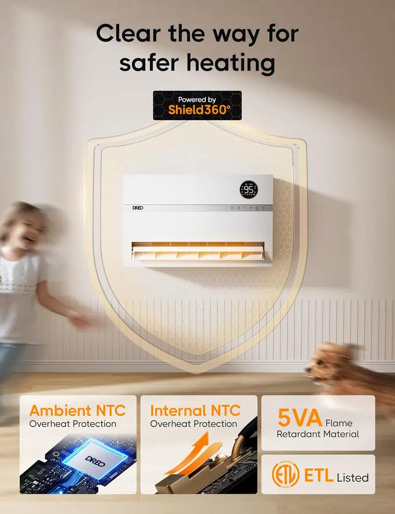 Dreo WH719S Smart Wall Heater | 1500W Vertical Oscillating Heater with 120 Sweep, Alexa Integration, 24H Timer, Remote & Adjustable Thermostat for Compact Spaces