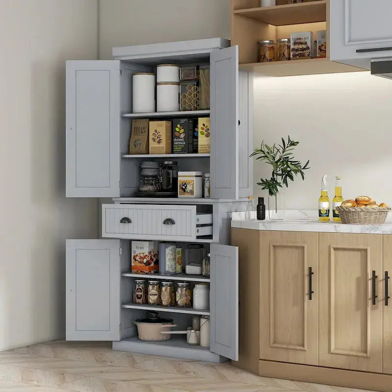 Traditional Pantry Cabinet – 72″ Freestanding Storage with Doors, Drawers & Adjustable Shelves