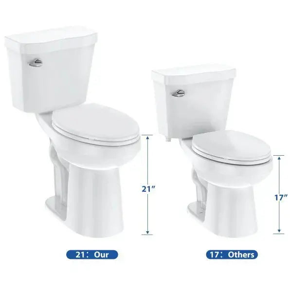 Cotton White Elongated Two-Piece Toilet  ADA-Compliant Universal Height, 1.28 GPF Siphonic Flush, Soft-Close Seat