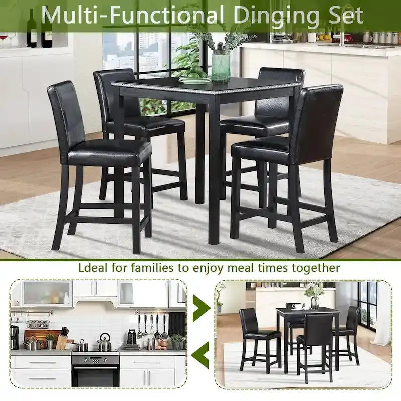 Contemporary 5-Piece Dining Set  Square Counter-Height Table + 4 Upholstered Chairs