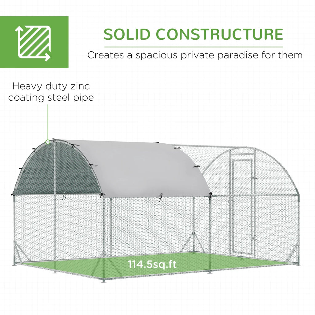 GFVCNIO PawHut Large Coop Metal Run with Waterproof and Anti-UV Cover Dome Shaped Walk-in Fence Cage Hen House for Outdoor and Yard Farm Use 1” Tube Diameter 9.2' x 12.5' x 6.5'