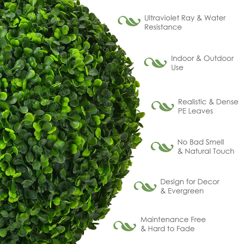 Two 15.7-Inch Artificial Boxwood Topiary Balls – Lifelike Decorative Sphere Plants