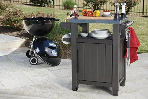 Stainless Steel Portable Outdoor Table & Storage Cabinet – Patio Kitchen Island or Bar Cart with Hooks