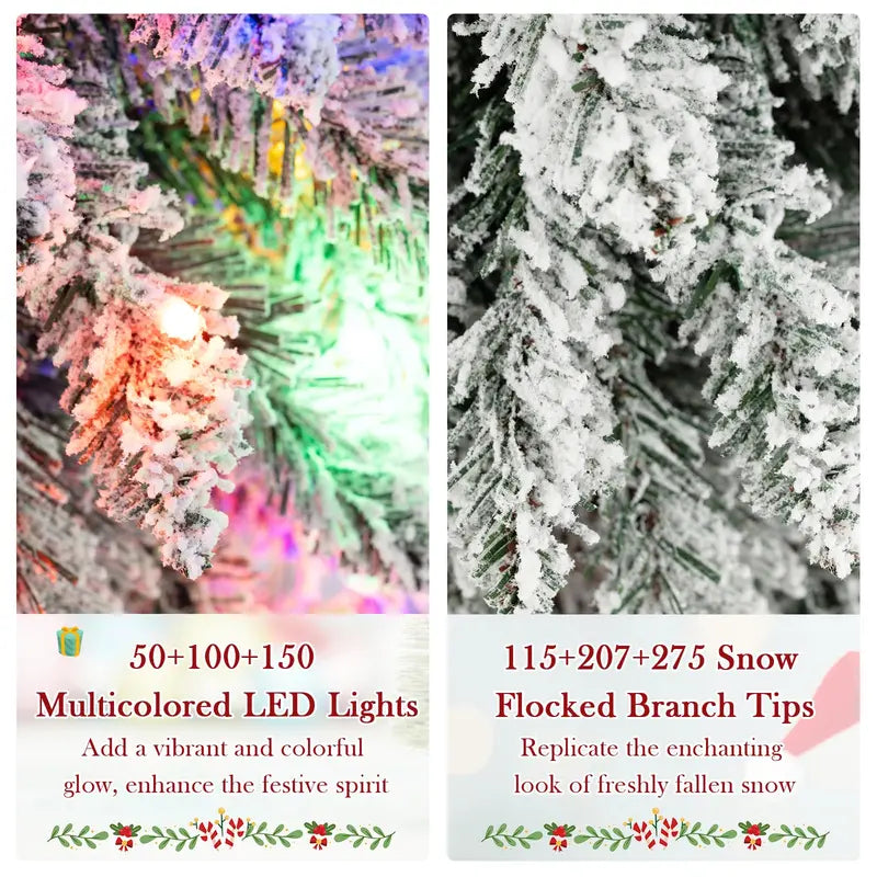 Three-Piece Snow-Flocked Christmas Tree Set – 3', 4', and 5' Trees with 300 Multicolor LEDs