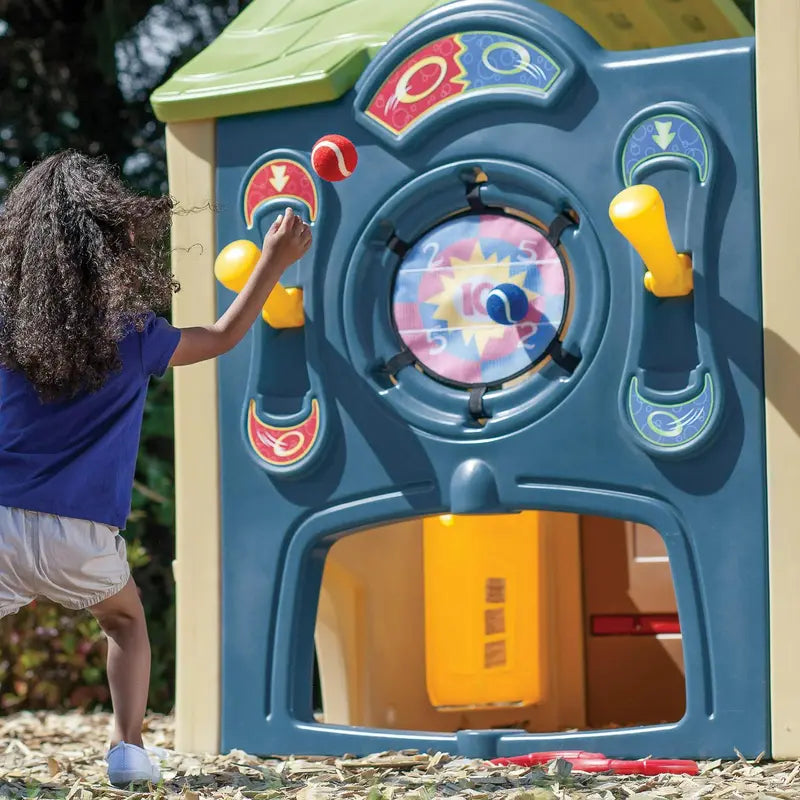 Step2 Neighborhood Fun Center – Outdoor Brown Plastic Playhouse with Slide for Kids