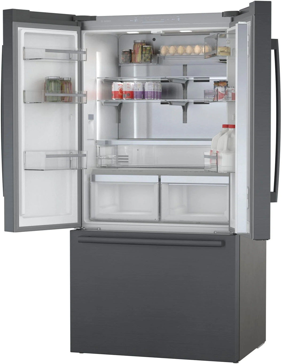 Bosch - 800 Series 21 Cu. Ft. French Door Counter-Depth Smart Refrigerator - Black stainless steel