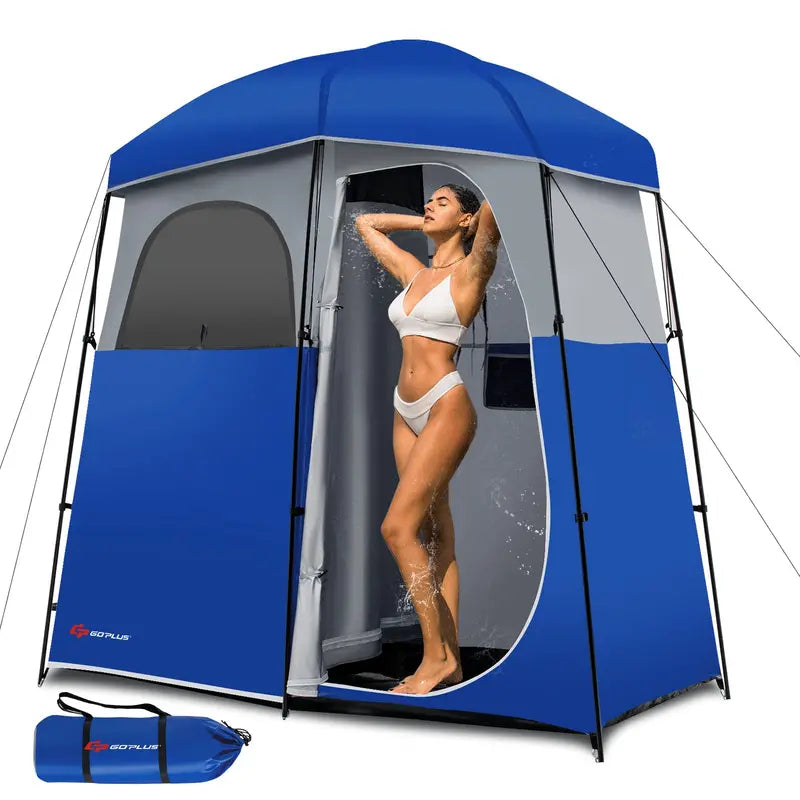 Two-Room Oversized Outdoor Shower Tent with Portable Carry Bag