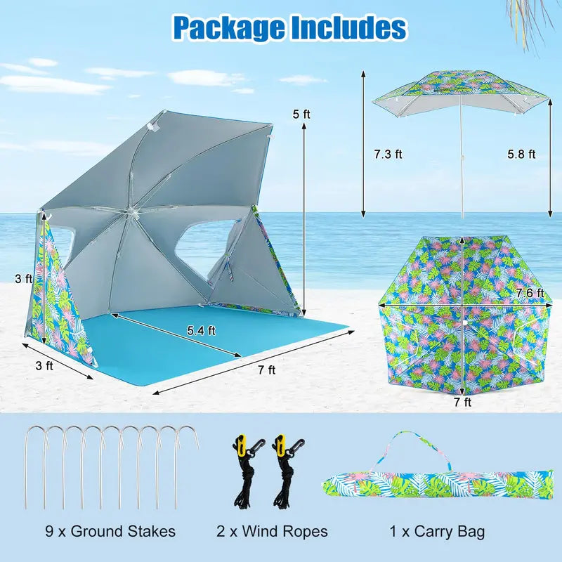 Convertible 2-to-4-Person Beach Tent  Dual-Side Sun Shelter with Roll-Up Windows