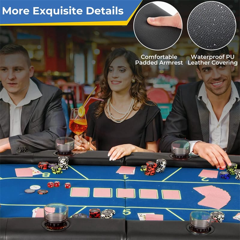 72" Foldable Poker Table for 8 Players with 8 Cup Holders & Casino-Grade Felt, Portable Oval Texas Holdem Card Table for Blackjack, No Assembly