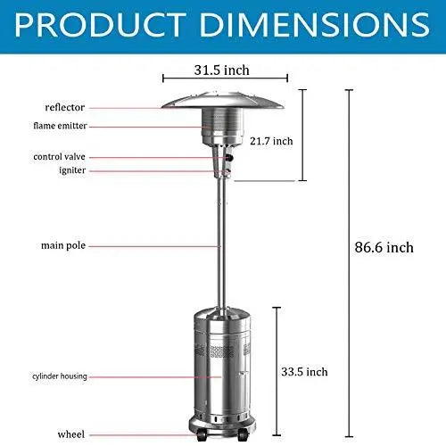 Dual 48,000 BTU Stainless Steel Patio Propane Heaters  Wheeled Floor-Standing Outdoor Heating Units (Silver)