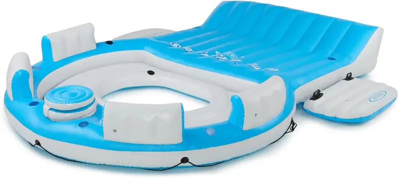 Splash N Chill Inflatable Pool Lounger – 145″ x 125″ x 20″ Island Float for Up to 7 Adults (Blue/White)