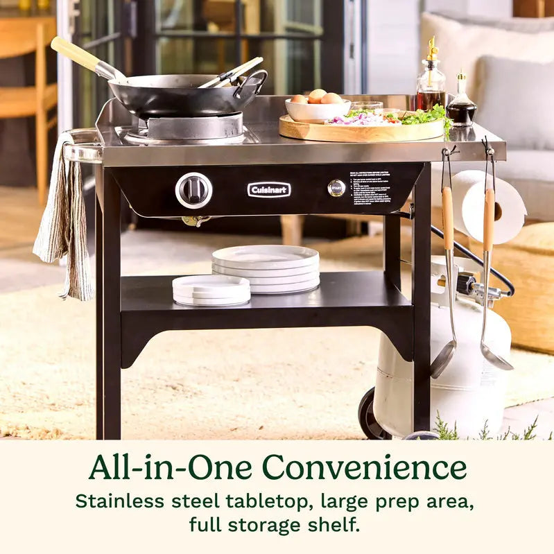 Cuisinart Outdoor Wok Station  50,000 BTU Propane Burner with Prep Table & 14 Carbon Steel Wok