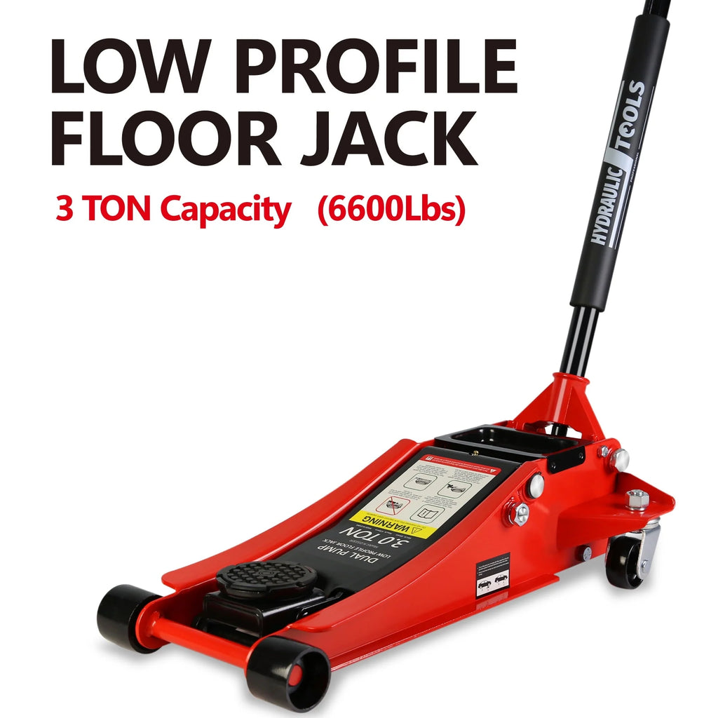 DSstyles 3 Ton Hydraulic Floor Jack Dual Pump 6600 Lb Capacity Lifting Range 3.3"-18.5" Low Profile Service Jack for Quickly Car Lift