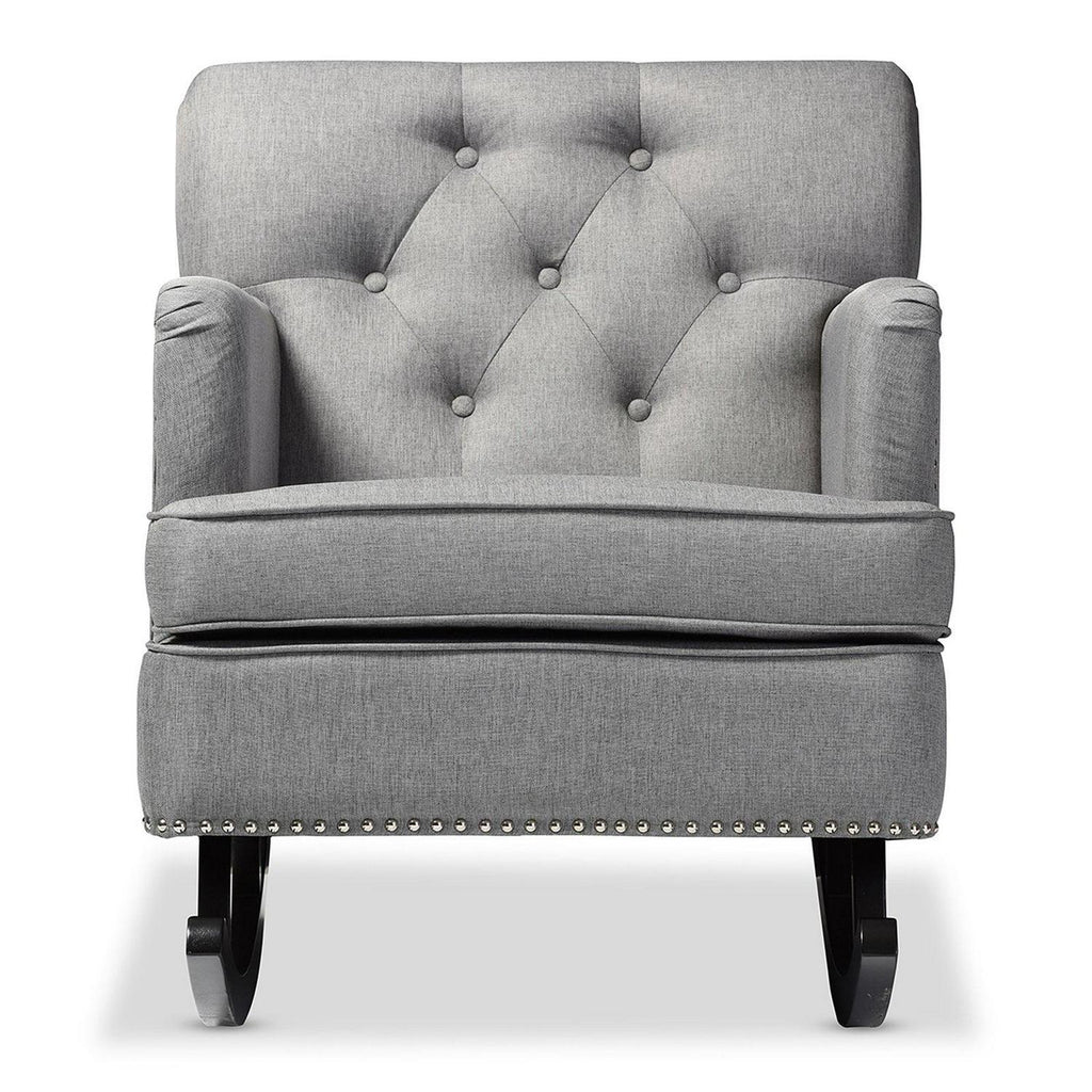 Baxton Studio Bethany Modern and Contemporary Gray Fabric Upholstered Button - Tufted Rocking Chair