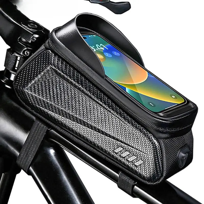 Touchscreen-Compatible Bike Phone Mount with Protective Cover and Storage Pouch