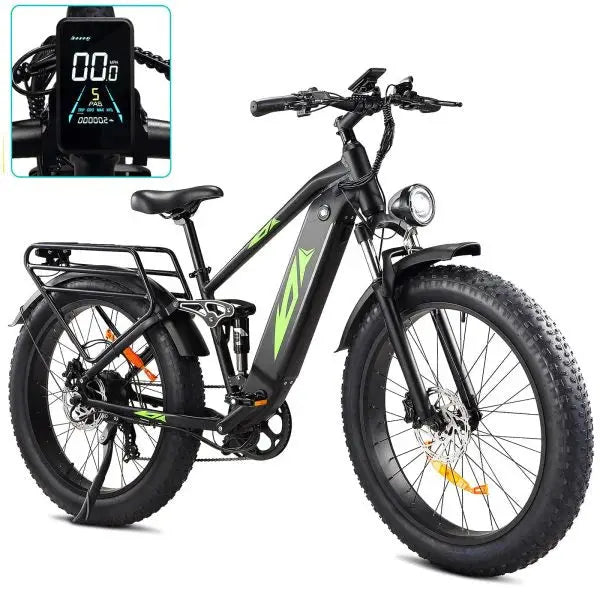 Premium 1000W Fat-Tire E-Bike for Adults – 48V 17.5Ah, 26″ Full-Suspension, 28mph, 60-Mile Range, UL Approved