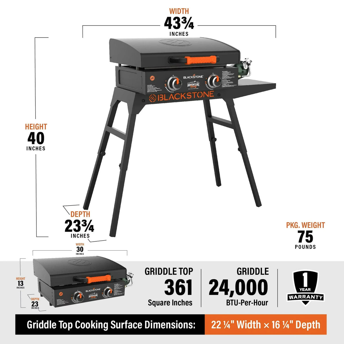 Blackstone 1891 Adventure Ready 22" Griddle with Stand and Adapter Hose