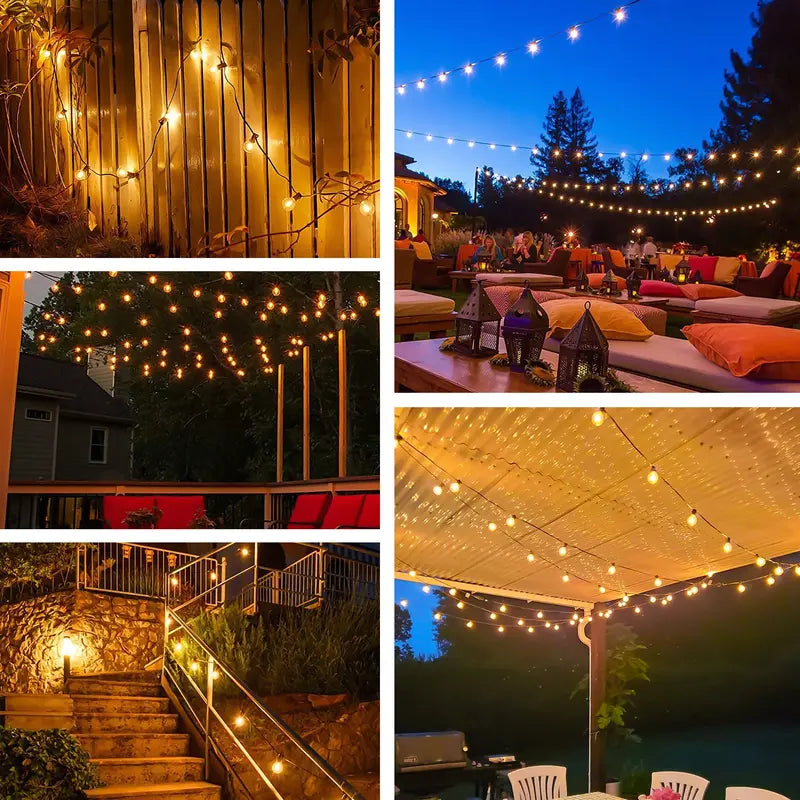 SZRSTH Solar Outdoor String Lights, 50FT Patio Decor Lights with Remote 25 Shatterproof LED Bulbs Waterproof Hanging Lights for Backyard Porch Party Garden Wedding