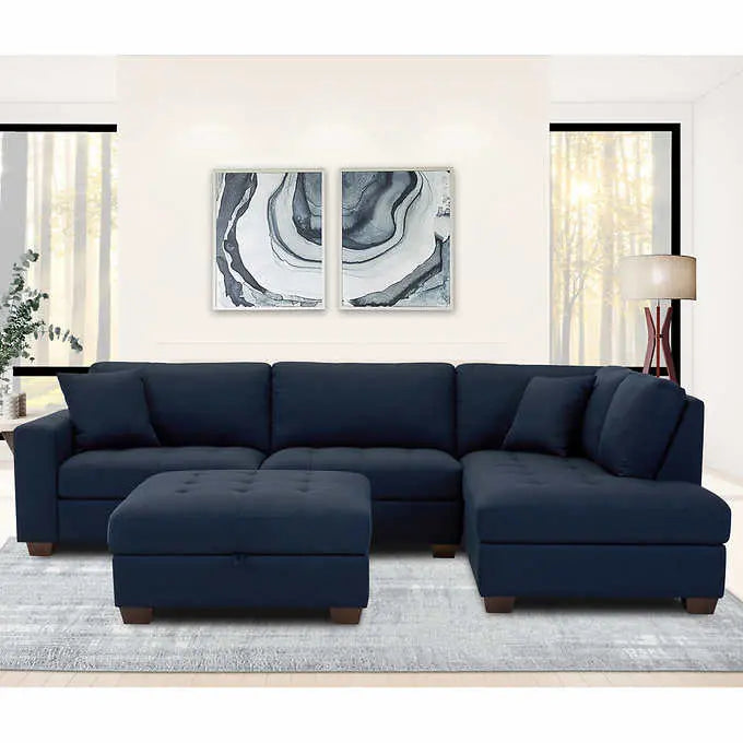 Thomasville Miles Fabric Sectional – Modular Design with Integrated Storage Ottoman