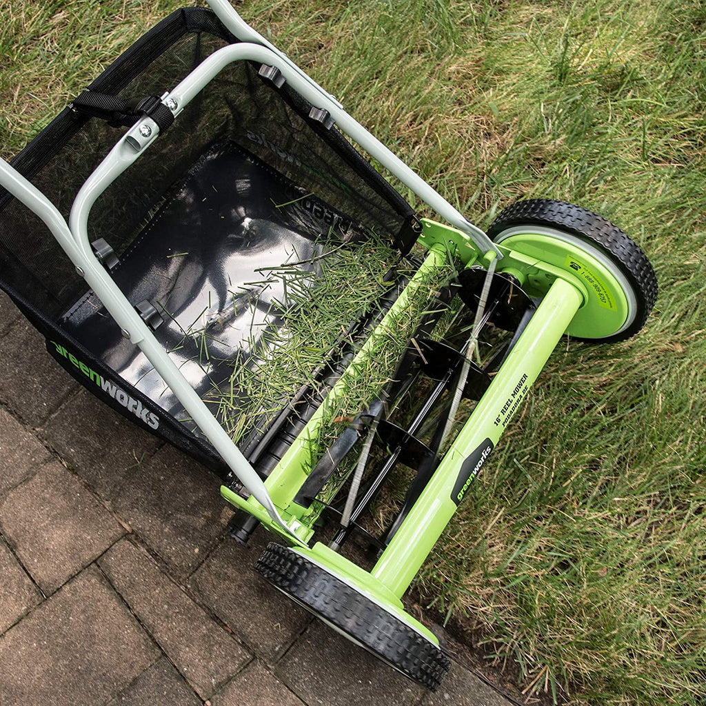 Greenworks 16-Inch Reel Lawn Mower with Grass Catcher 25052 .Black/Green . 47"D x 22"W x 29.75"H💝 Last Day For Clearance