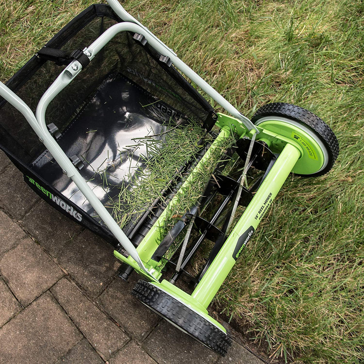 Greenworks 16-Inch Reel Lawn Mower with Grass Catcher 25052 .Black/Green . 47"D x 22"W x 29.75"H💝 Last Day For Clearance