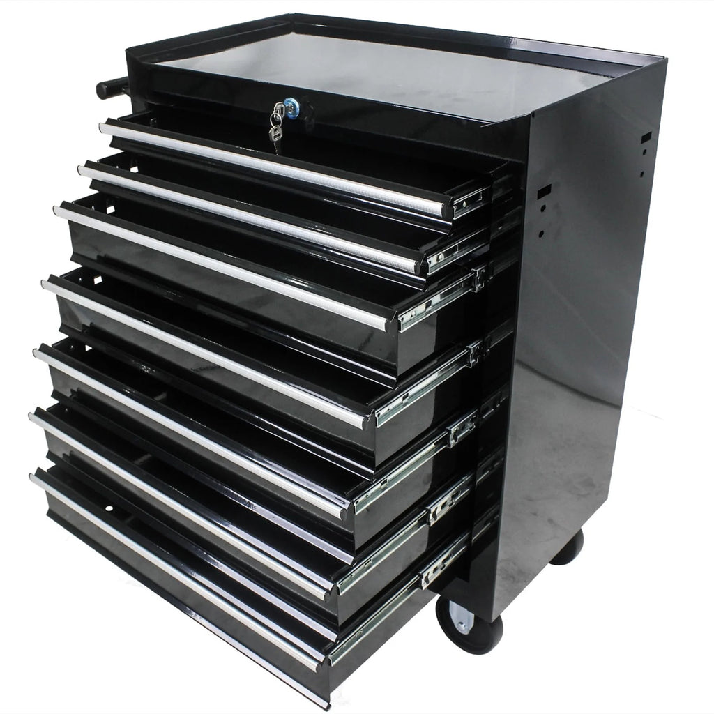 Aukfa Tool Chest, 24.5 in 7 - Drawer Steel Rolling Tool Box on Wheels for Workshop Garage, Red