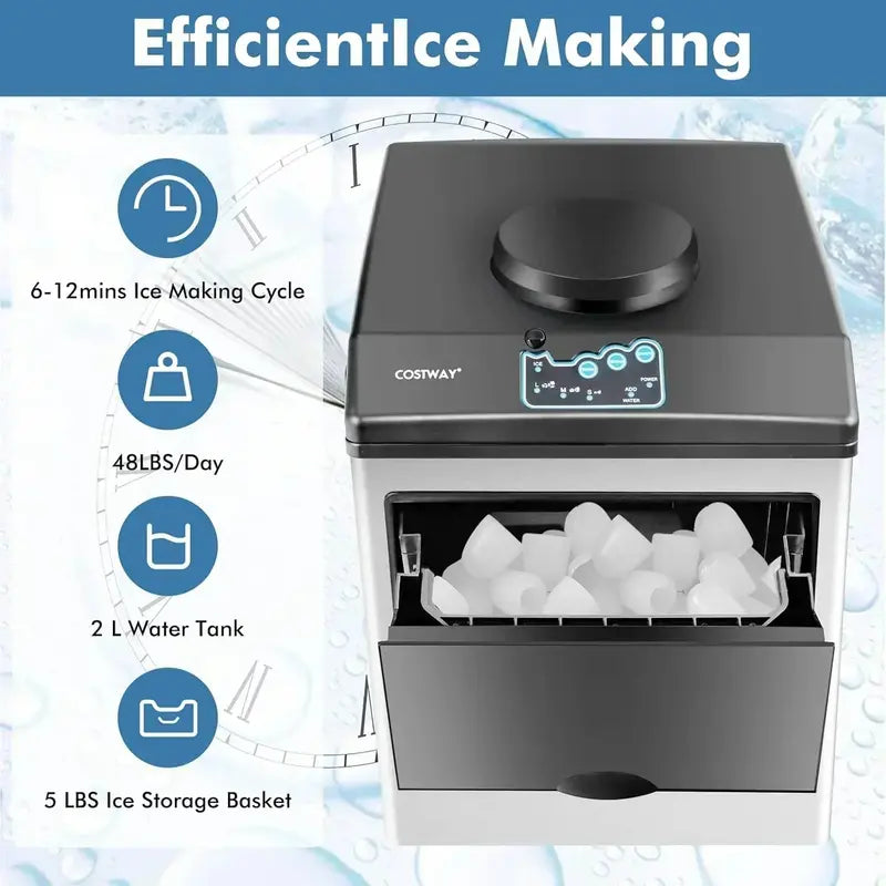 COSTWAY Countertop Ice Maker  Water Dispenser Included, 3 Ice Sizes, 48 lbs/Day Output