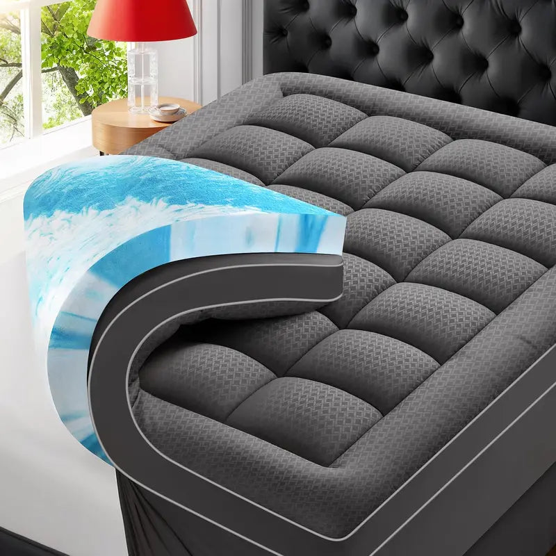 Dual-Layer 4 Memory Foam Topper  2 Gel + 2 Pillow Top for Enhanced Back Support
