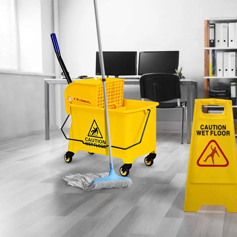 Commercial-Grade Mop Bucket with Wringer  Portable Floor Cleaning System for Home or Public Spaces