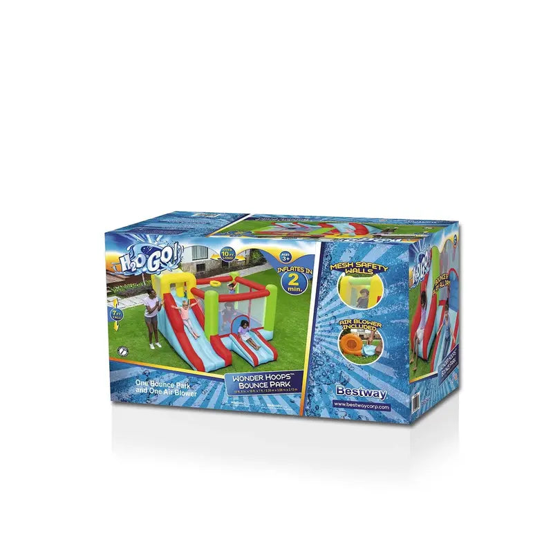 Up, In and Over Wonder Hoops 10′ Inflatable Bounce House Park with Basketball and Slide. 126