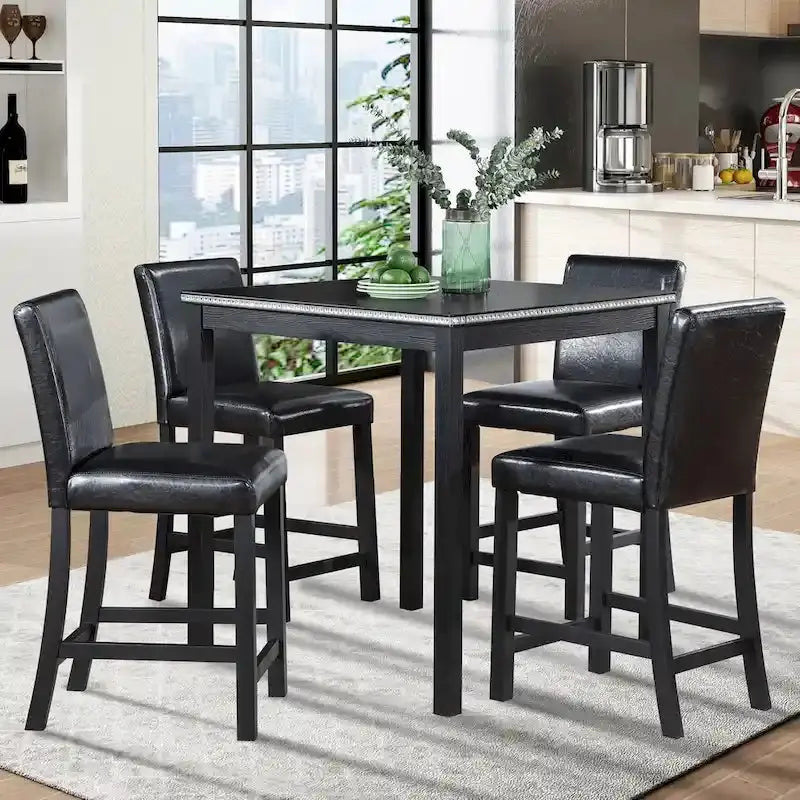 Contemporary 5-Piece Dining Set  Square Counter-Height Table + 4 Upholstered Chairs