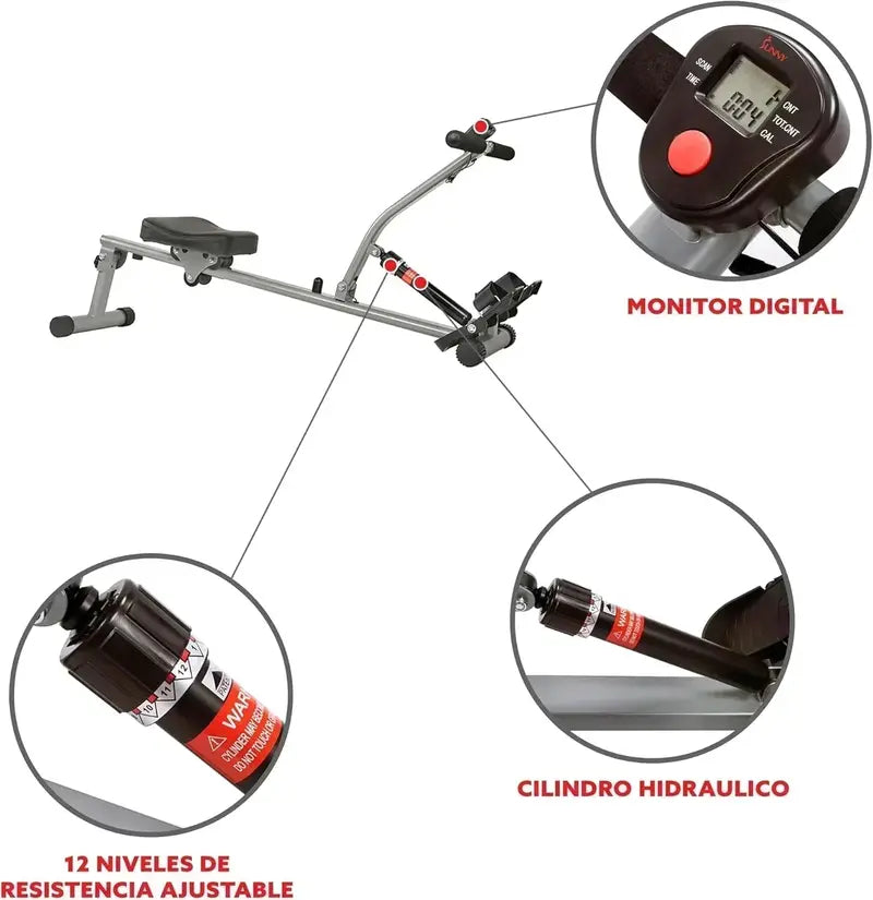 Sunny Health & Fitness Compact Rowing Machine – 12-Resistance-Level Indoor Rower with Space-Saving Design