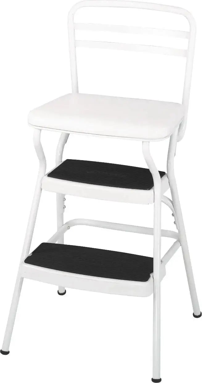 COSCO Stylaire Retro Step Stool Chair  Flip-Up Seat Design, White Finish, Single Unit