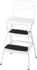 COSCO Stylaire Retro Step Stool Chair  Flip-Up Seat Design, White Finish, Single Unit