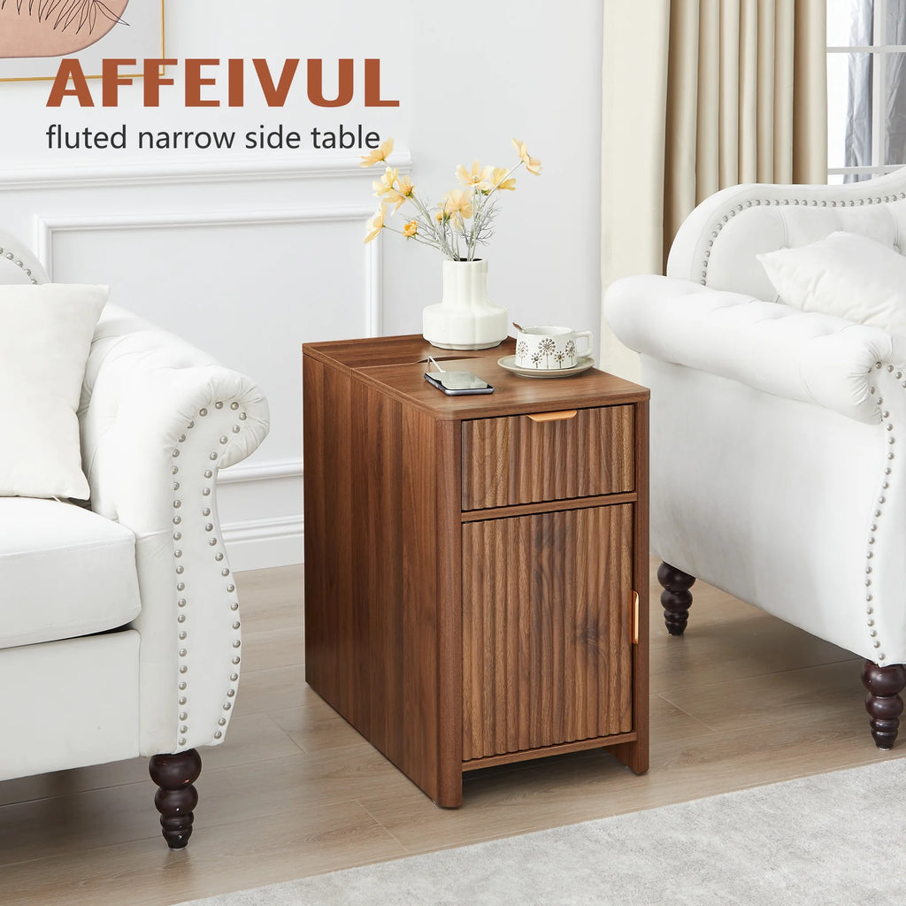 YOCWO Fluted Nightstand for Bedroom Set of 2, Wood Bedside Table Set of 2 with Drawers, Black