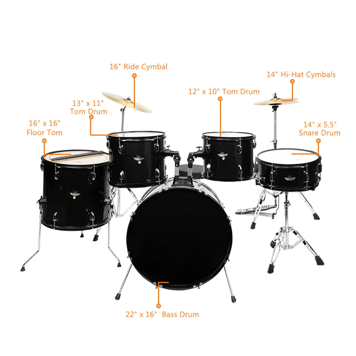 Ktaxon 5-Piece Adult Drum Set. 22 Inch Full-Size Drums Kit