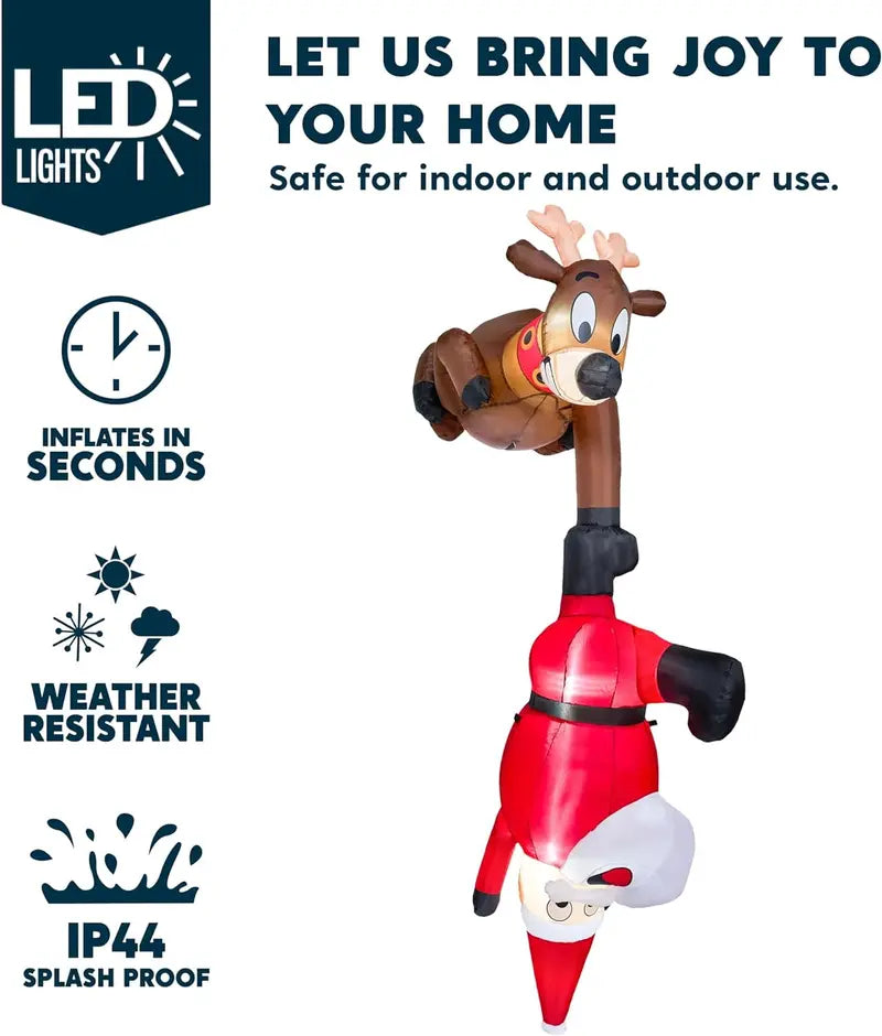Syncfun 8 FT Inflatable Reindeer & Santa with LEDs – Outdoor Christmas Lawn Decoration