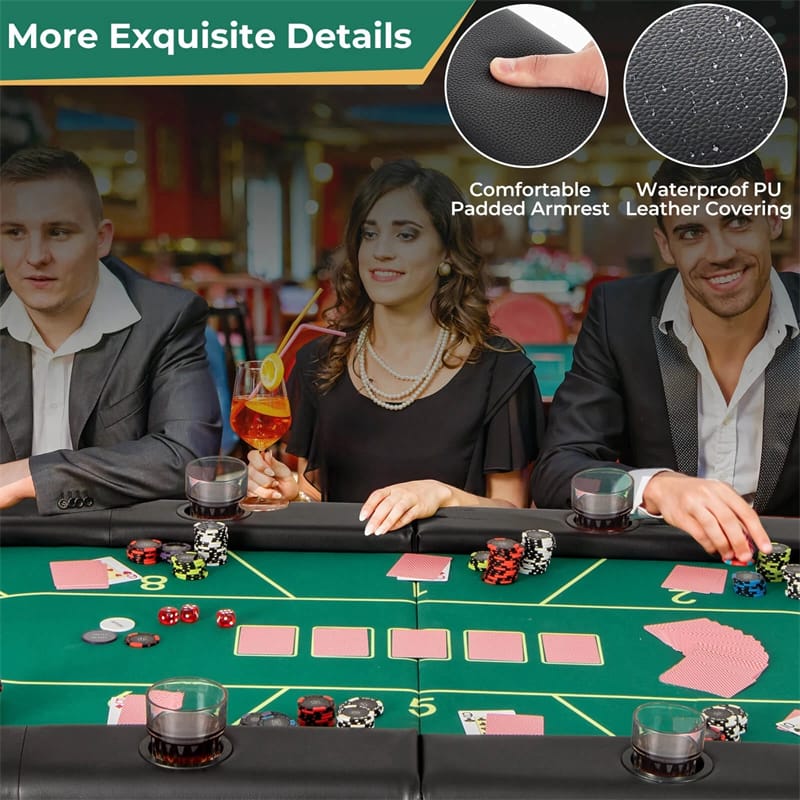 72" Foldable Poker Table for 8 Players with 8 Cup Holders & Casino-Grade Felt, Portable Oval Texas Holdem Card Table for Blackjack, No Assembly