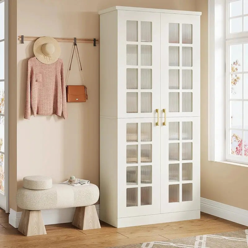 Tribesigns 71-Inch White Shoe Cabinet – 8-Tier Adjustable Shelving, Soft-Close Doors, Modern Entryway or Hallway Organizer