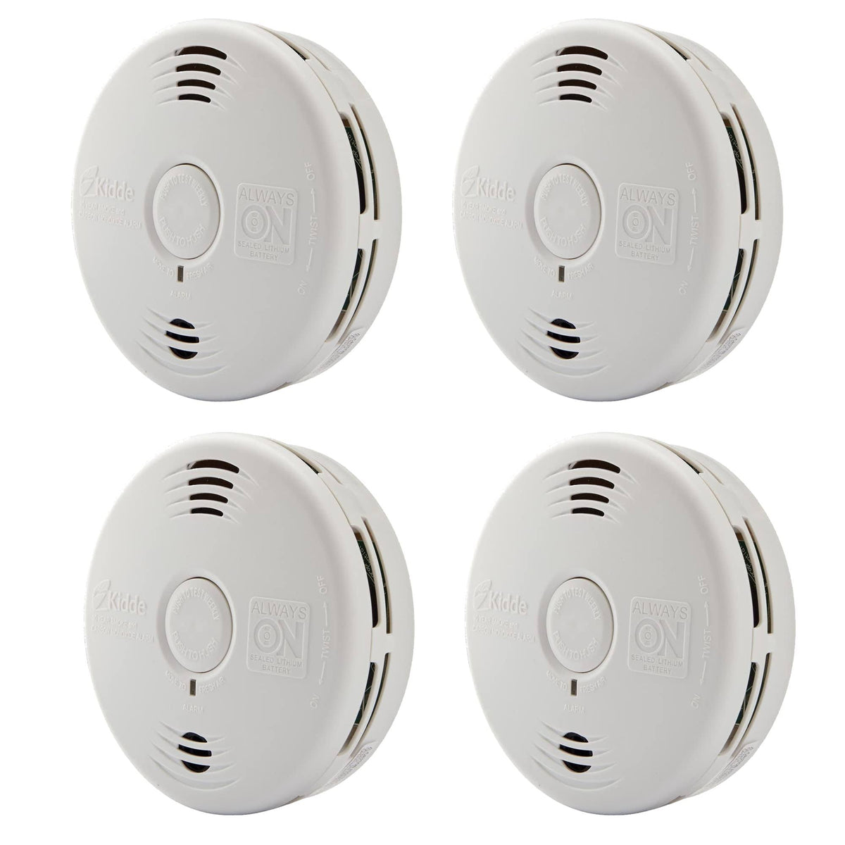 Kidde Smoke & Carbon Monoxide Detector, Combination Smoke & Co Alarm with Lithium Battery, Replacement Alert, Pack of 4