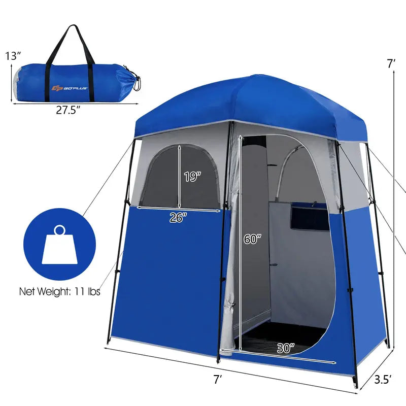 Two-Room Oversized Outdoor Shower Tent with Portable Carry Bag