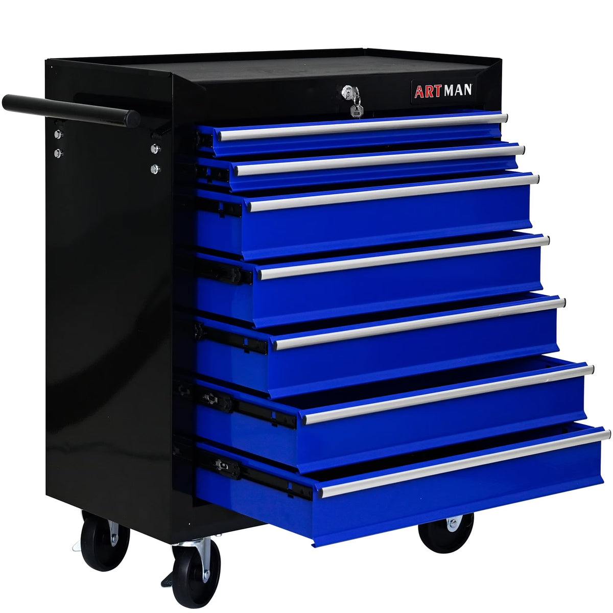 Aukfa Tool Chest, 24.5 in 7 - Drawer Steel Rolling Tool Box on Wheels for Workshop Garage, Red