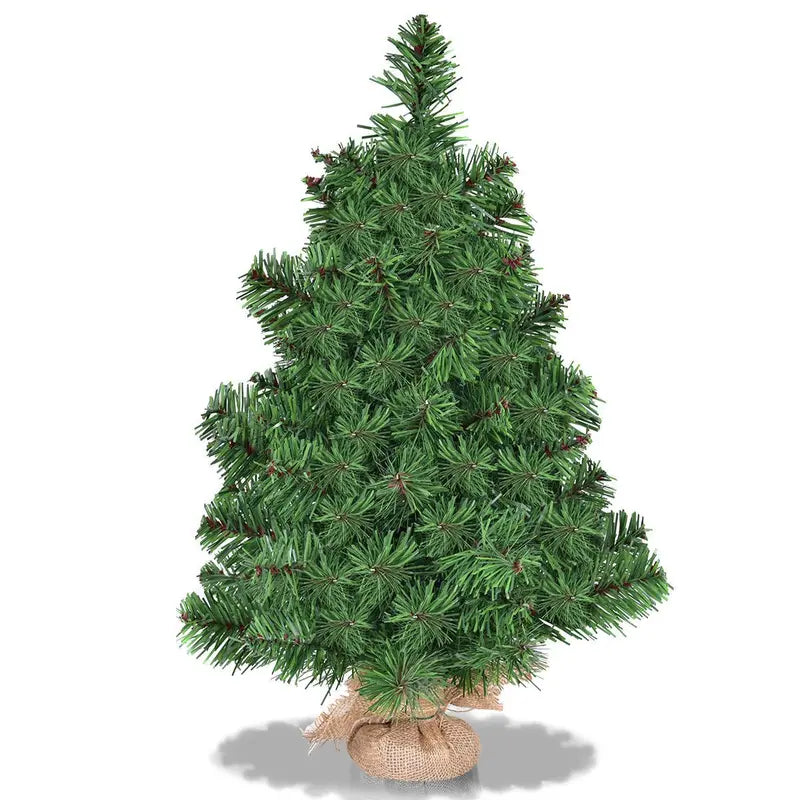 Tabletop Artificial Spruce Tree – PVC Green Mini Xmas Tree in Rustic Burlap Planter