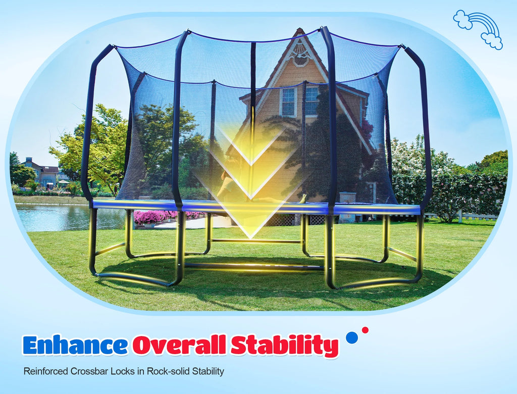 ORCC 1200 lb Capacity Oval 8X13FT Heavy - Duty Yard Trampoline for Kids & Adults with Safety Enclosure, 1.6mm Thickened Steel Frame & Reinforced Legs, Outdoor Gymnastics Trampoline