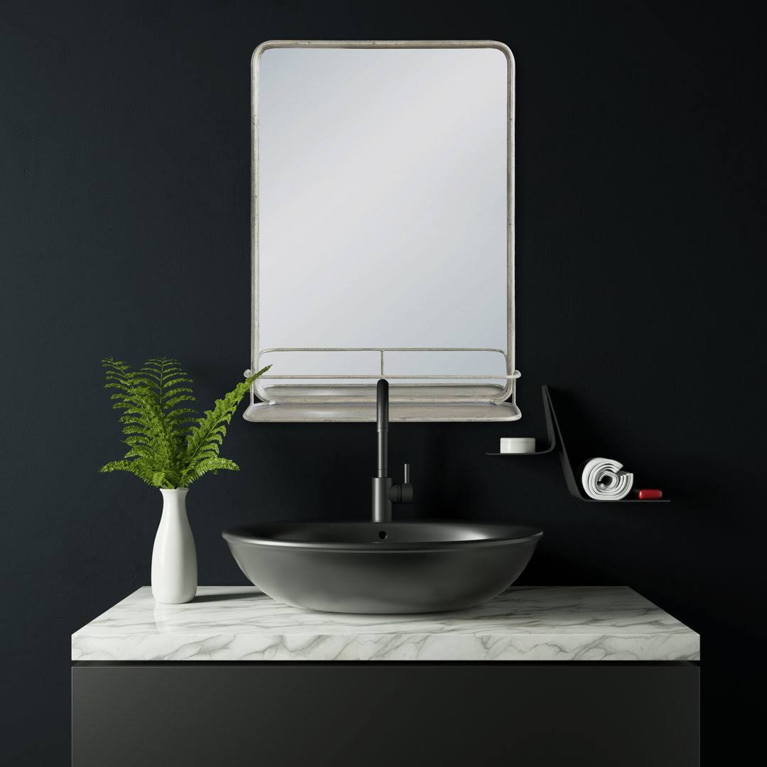 Rudolfo Accent Mirror with Shelves Birch Lane Finish: Nickel