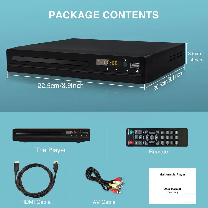 DR. J 1080P Upscaling DVD Player with HDMI, USB, Multi-Format Support, Anti-Shock for TV & Home Theater
